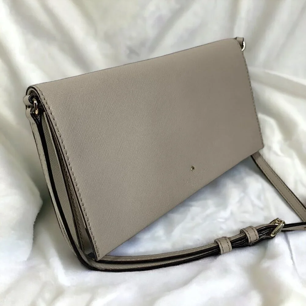 Kate Spade Cedar St. Cali Convertible Clutch Crossbody Beige Leather